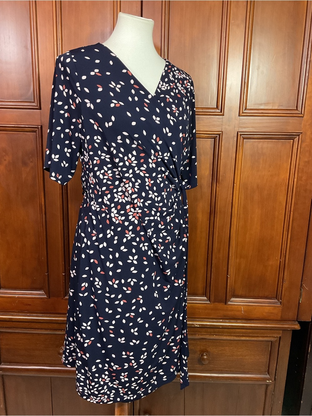 Motherhood Maternity Womens Size XL Navy With Polka Dots Nursing Wrap Dress Lknw